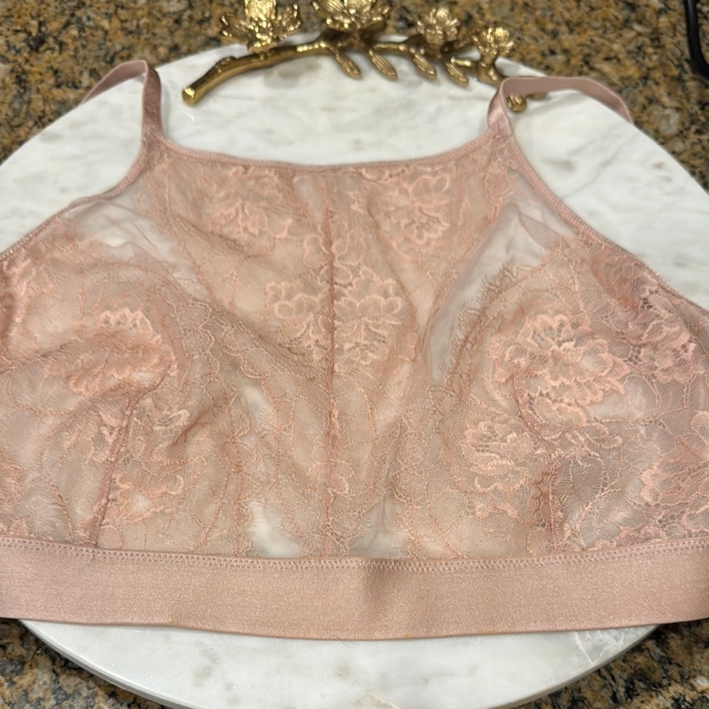 Soma - Breathtaking High Neck Lace Bralette in Blush Pink - Size XXL
